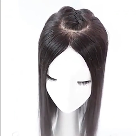 Crown Hair Toppers for Thinning Hair- Natural Black - Length: 10” Size: 3x5 in. - Picture 5 of 6
